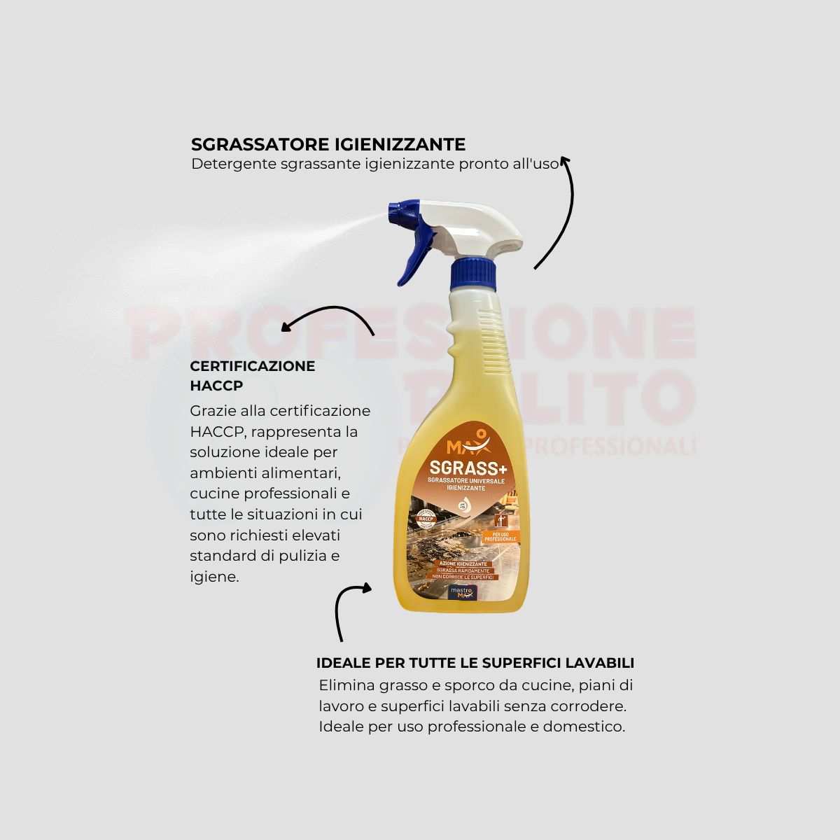 Max Sgrass+ – Detergente Sgrassante Igienizzante Professionale Pronto all'Uso