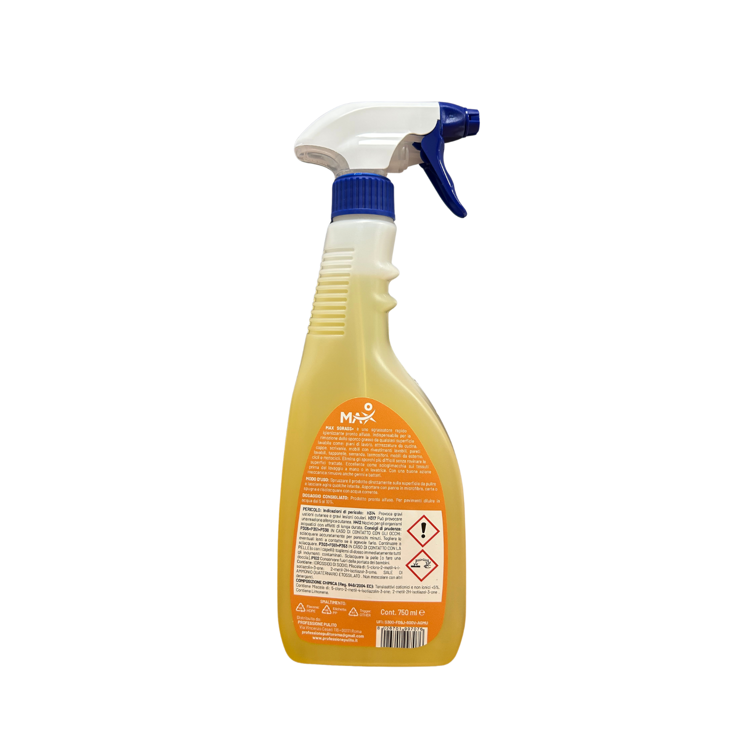 Max sgrass+ 750ml sgrassatore igienizzante retro