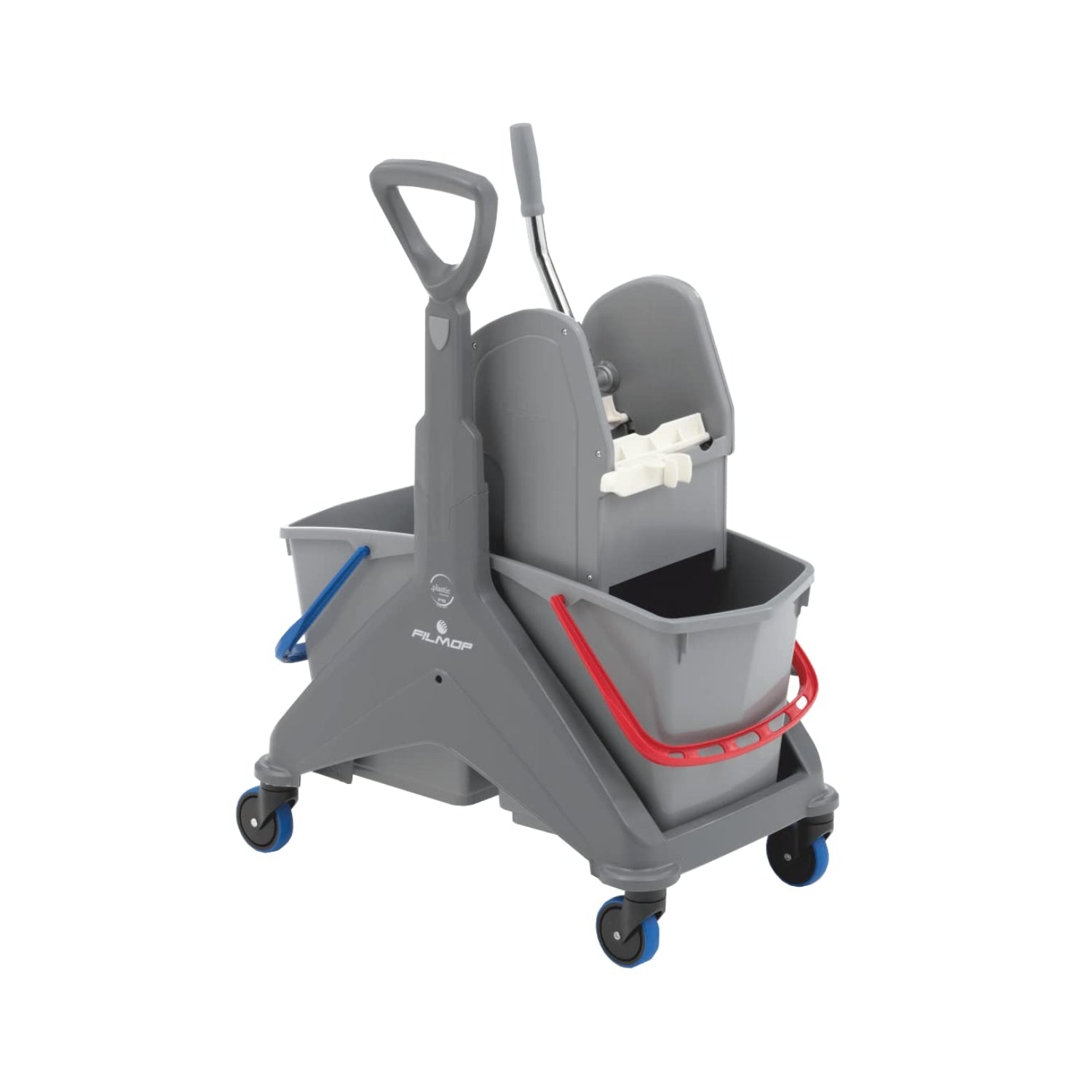 Carrello professionale Filmop OneFred con doppio secchio e strizzatore per il lavaggio dei pavimenti.