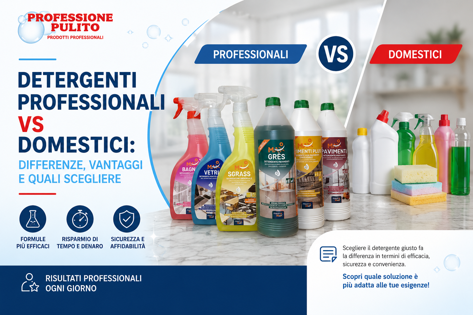 Detergenti professionali vs domestici: differenze, vantaggi e quali scegliere