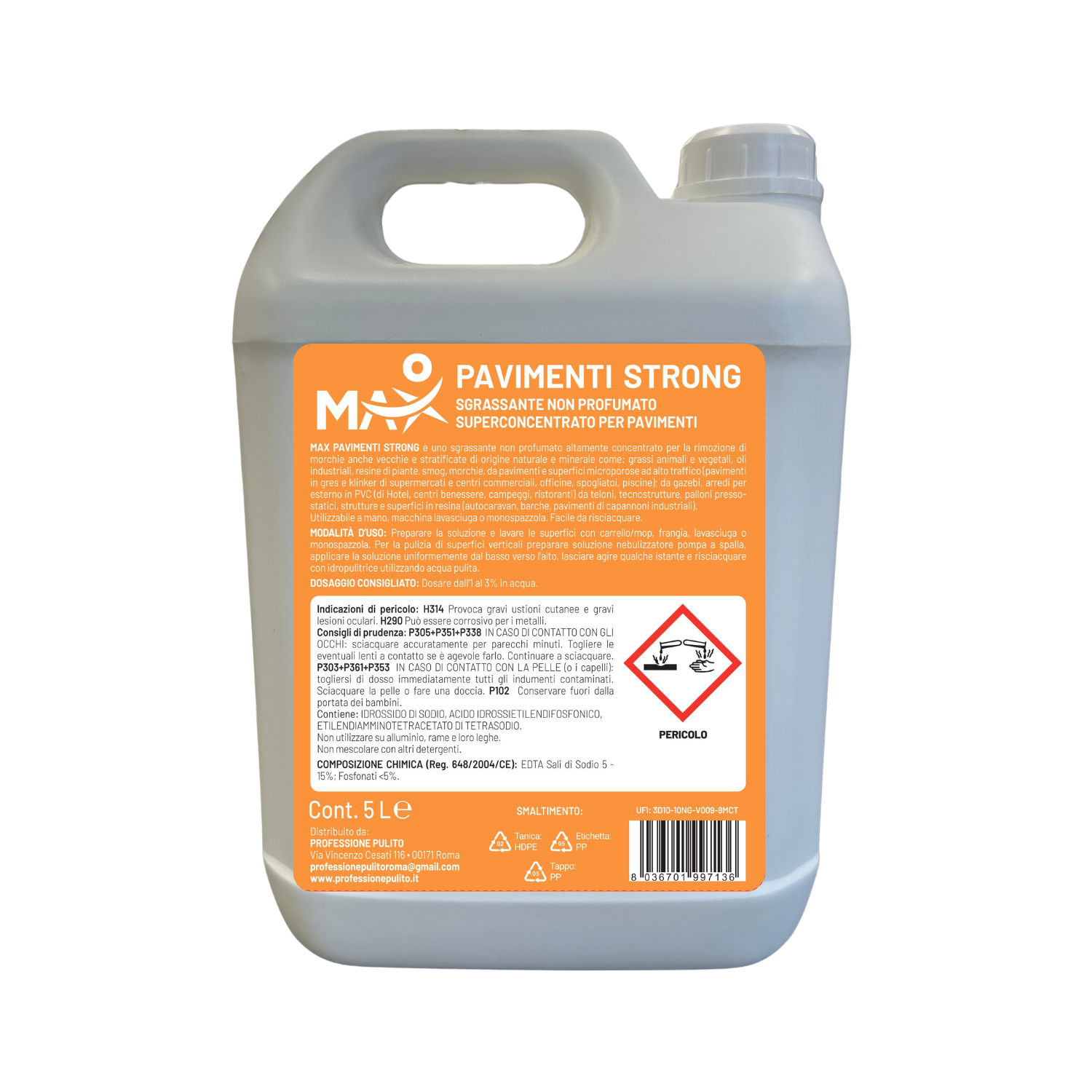 Max Pavimenti Strong – Detergente Sgrassante Professionale Superconcentrato per Pavimenti