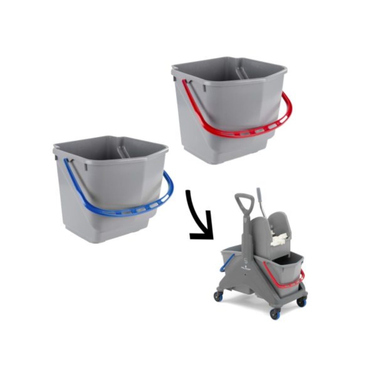 Carrello professionale Filmop OneFred con doppio secchio e strizzatore per il lavaggio dei pavimenti.
